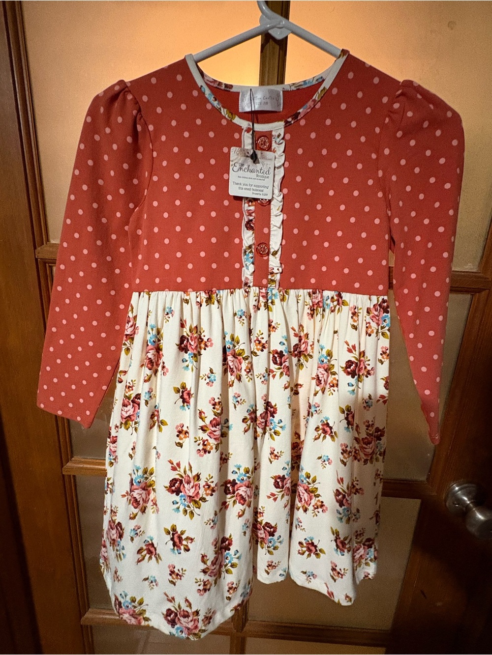 Cotton Castle Girls 7/8 Coral Orange Floral Cottagecore Dress NWT